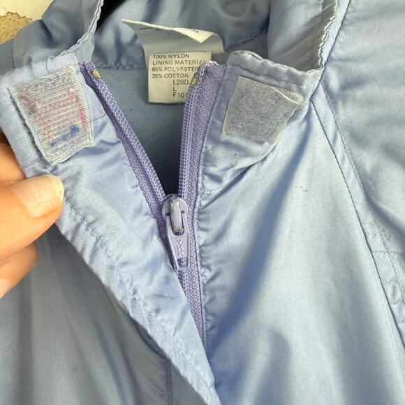 Vtg 80s Adidas Windbreaker Track Jacket Periwinkle Nylon Trefoil Logo Womens L - Picture 8 of 13